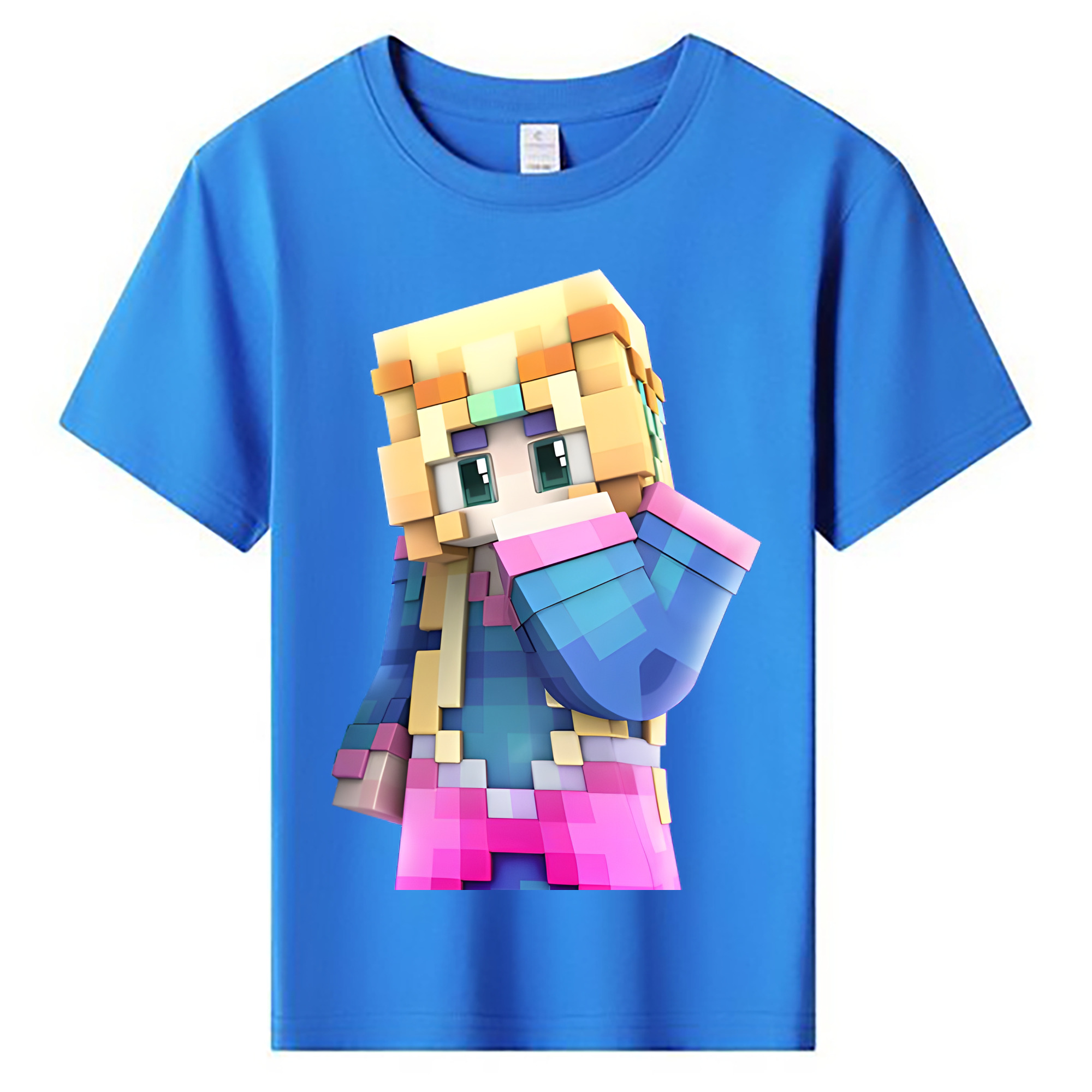 （画像用） マインクラフト ブロックの世界 Minecraft MC Block world 綿100％キッズTシャツ（フロントプリント）